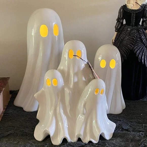 Hallow Home Ceramic Led Light Up Spooky Ghost Trio Halloween Decor 11" New - Picture 6 of 7